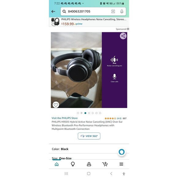 Philips H9505BK Over Ear Wireless Headphones Active Noise Canceling (NIB) - Picture 14 of 14